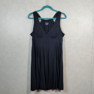 04093 Max & Cleo black knit v-neck sleeveless pleated skirt dress 12